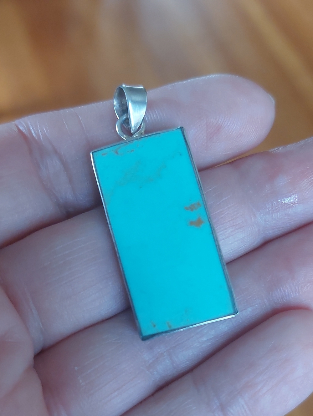 925 Sterling Silver Turquoise Tone Geometric Bar Pendant